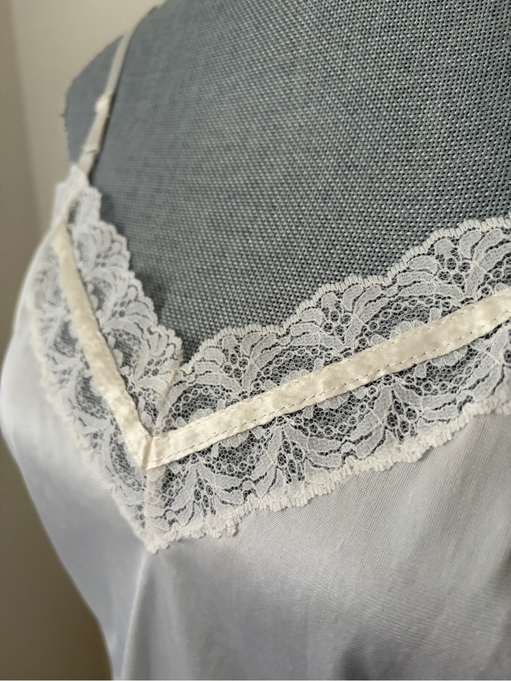 Vintage White Nylon Camisole with Lace Trim and Satin Ribbon - Picture 2 of 7